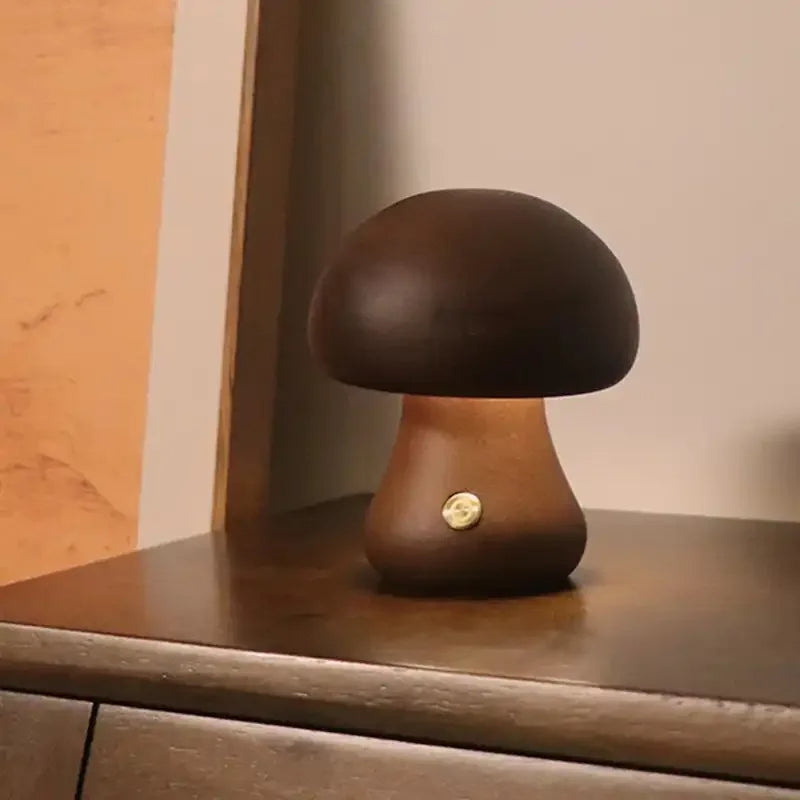 Rechargeable Touch-Controlled Wooden Mushroom Night Lamp