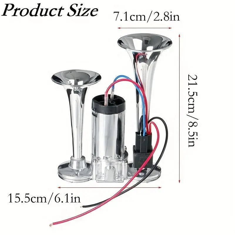 High-Volume Dual Air Horn with Automatic Refilling System for 12V Vehicles