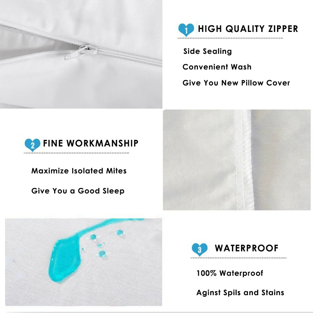 Standard Pillow Protector with Waterproof Zipper, 19.6 x 27.5 Inches, Washable