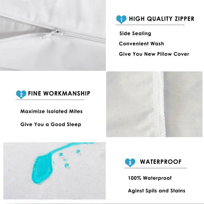 Standard Pillow Protector with Waterproof Zipper, 19.6 x 27.5 Inches, Washable