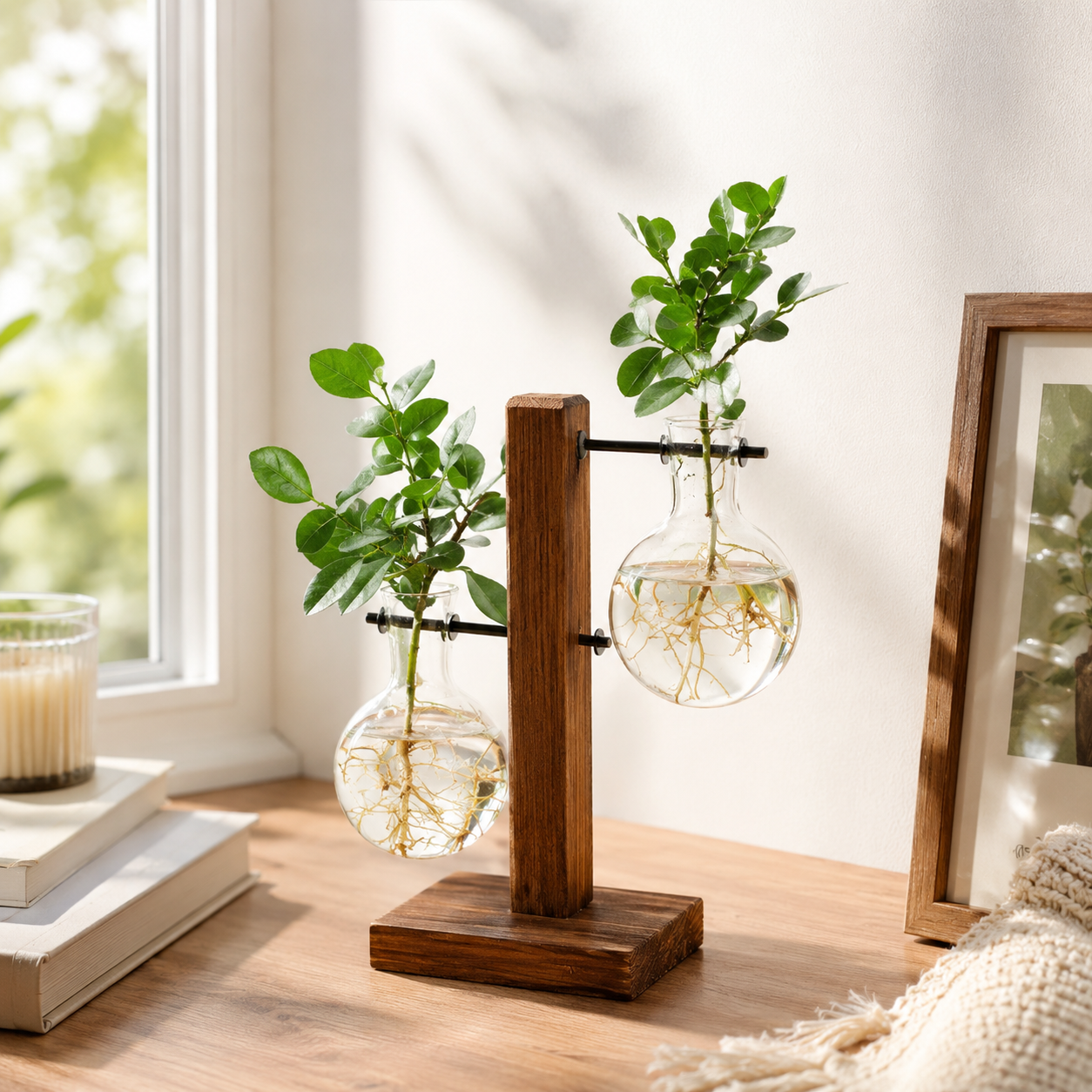 Hydroponic Wall Planter Vase in Wooden Frame – Soil-Free, Types A, B, C