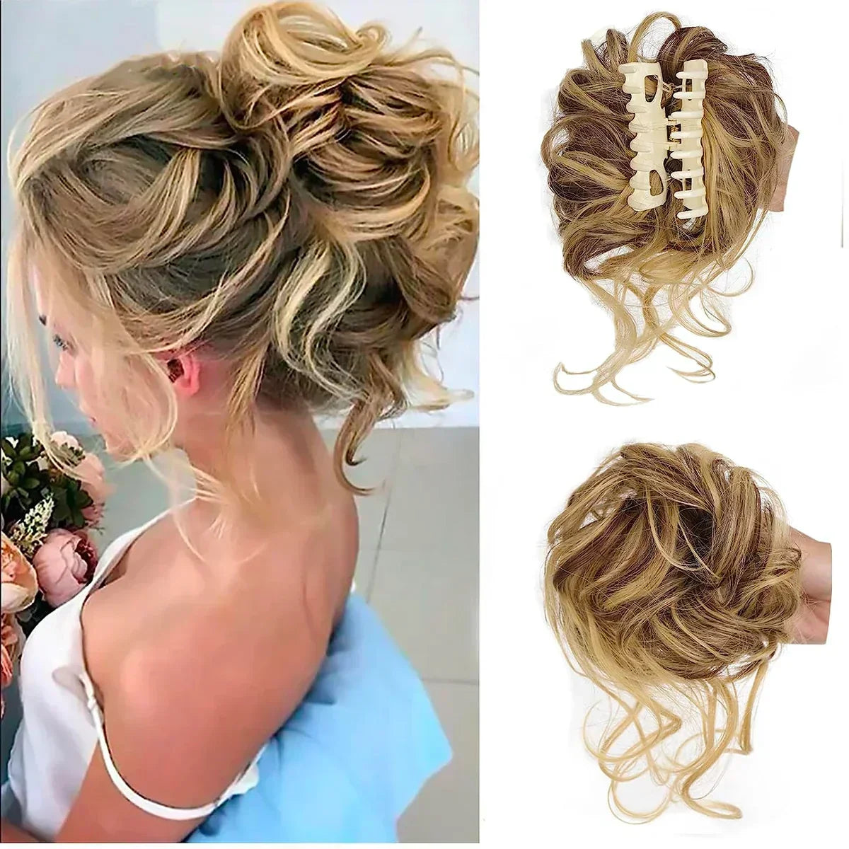 Curly Volume Synthetic Hair Extension - Clip-In Messy Bun Piece