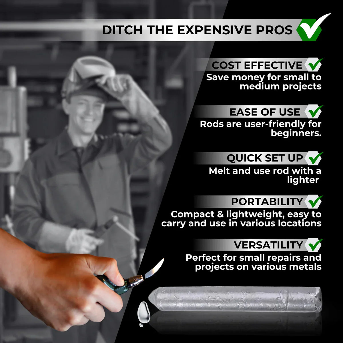 Versatile Low-Heat Metal Repair Rods – Compact Repair Kit