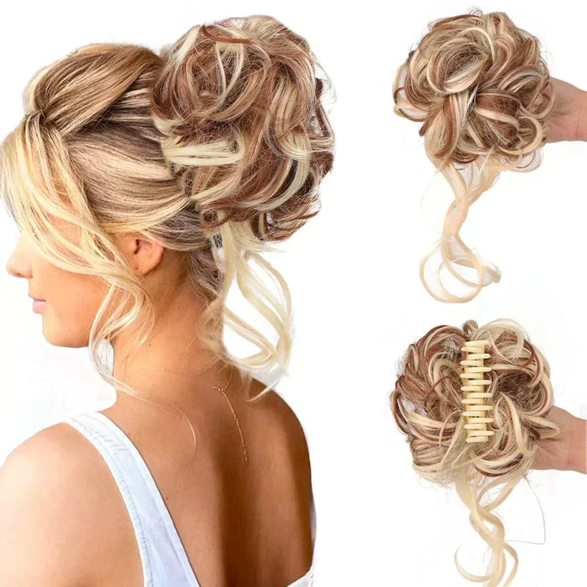 Curly Volume Synthetic Hair Extension - Clip-In Messy Bun Piece