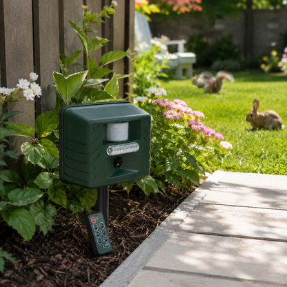 Motion-Activated Solar Ultrasonic Animal Deterrent with 70 ft Range