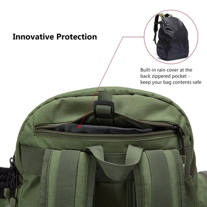 Fishing Gear Backpack - Waterproof Tackle Storage Bag with Rod Holder, Green, 15.7 x 7.9 x 19.7 in, for 3 Utility Boxes