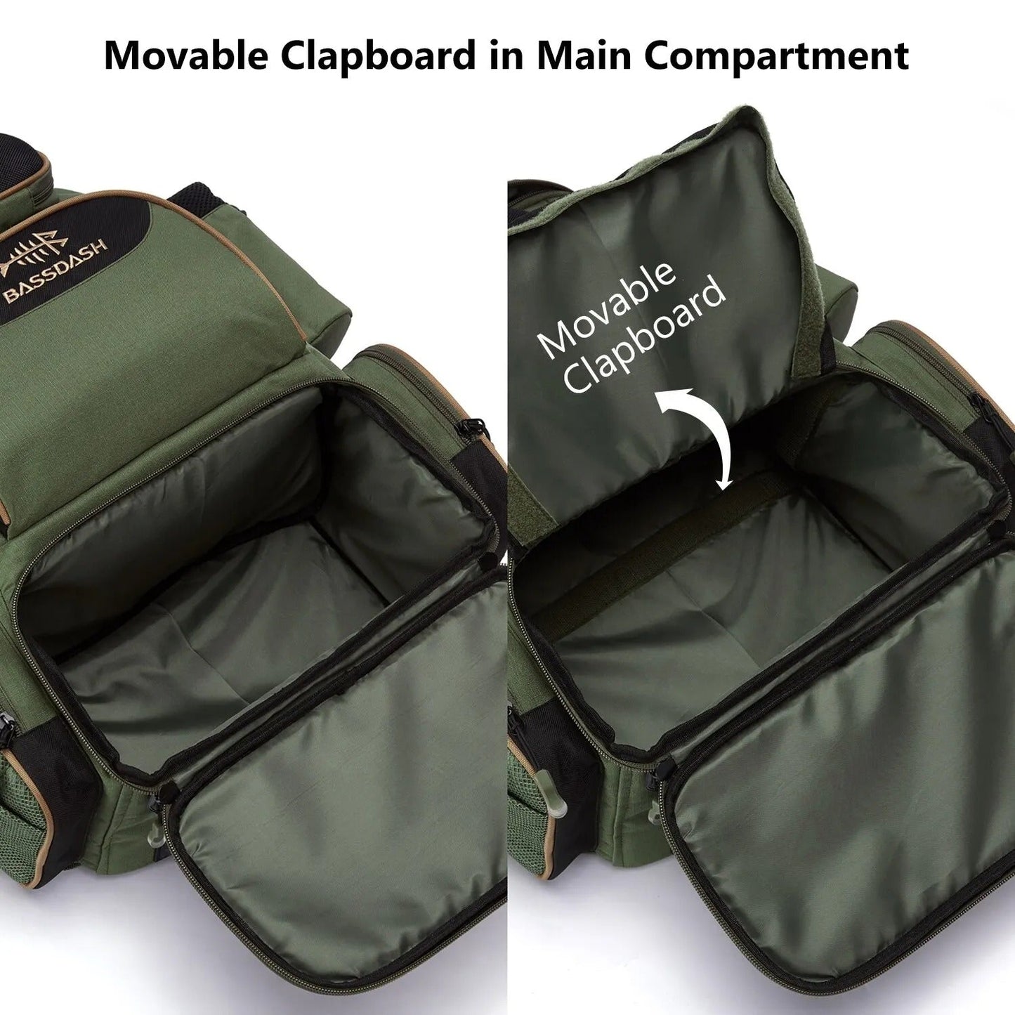 Fishing Gear Backpack - Waterproof Tackle Storage Bag with Rod Holder, Green, 15.7 x 7.9 x 19.7 in, for 3 Utility Boxes