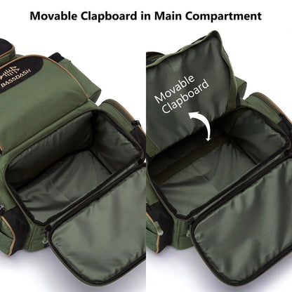 Fishing Gear Backpack - Waterproof Tackle Storage Bag with Rod Holder, Green, 15.7 x 7.9 x 19.7 in, for 3 Utility Boxes