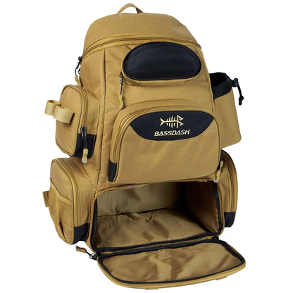 Fishing Gear Backpack - Waterproof Tackle Storage Bag with Rod Holder, Green, 15.7 x 7.9 x 19.7 in, for 3 Utility Boxes