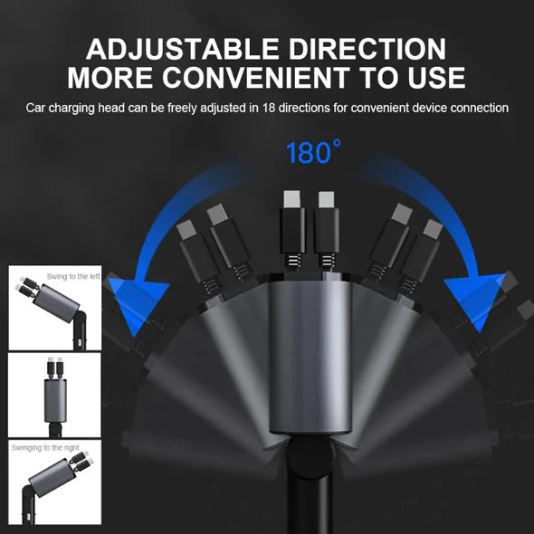 Ultimate Car Charger with Dual Cables and Four Ports