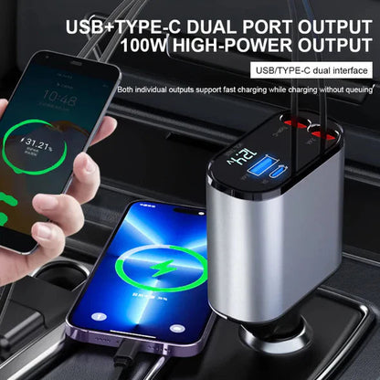 Ultimate Car Charger with Dual Cables and Four Ports