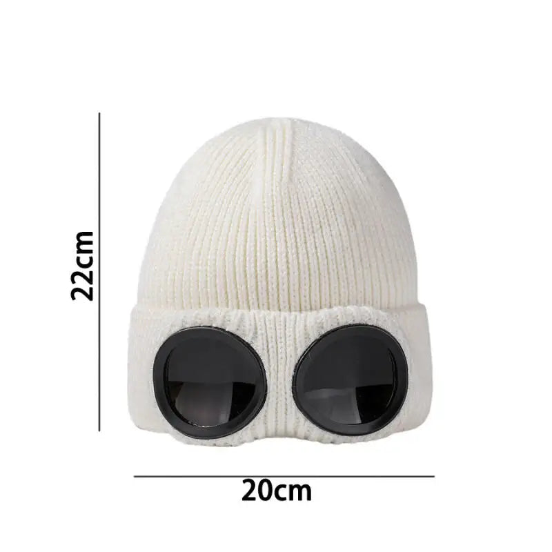 Waterproof Windproof Ski Cap Beanie with Built-in Goggles for All