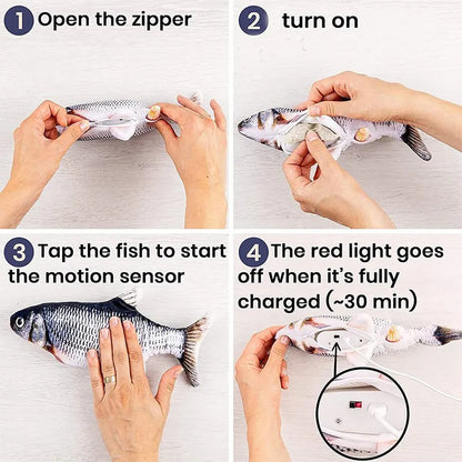 Rechargeable USB Interactive Cat Toy - Plush Kicking Fish in Carp and Salmon