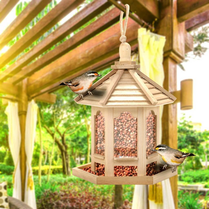 Hanging Seed Feeder for Garden or Balcony - Wooden Bird Feeder with Clear Panel, 10.2 in
