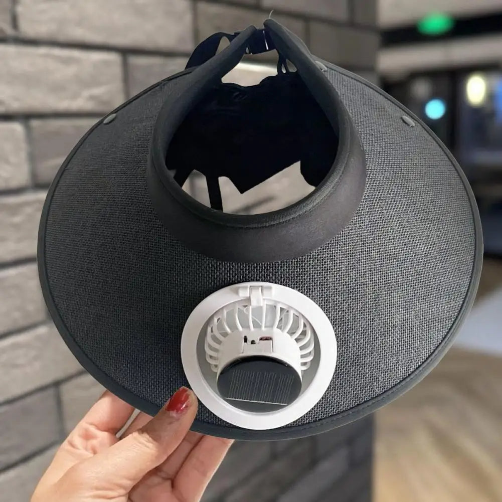Wide Brim Straw Sun Hat with Solar Fan for Cooling - Unisex Outdoor Use