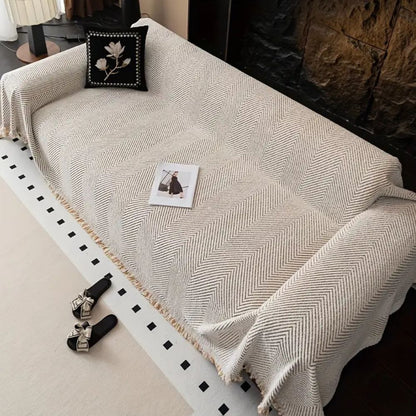 Textured Sofa Slipcover with Stripes