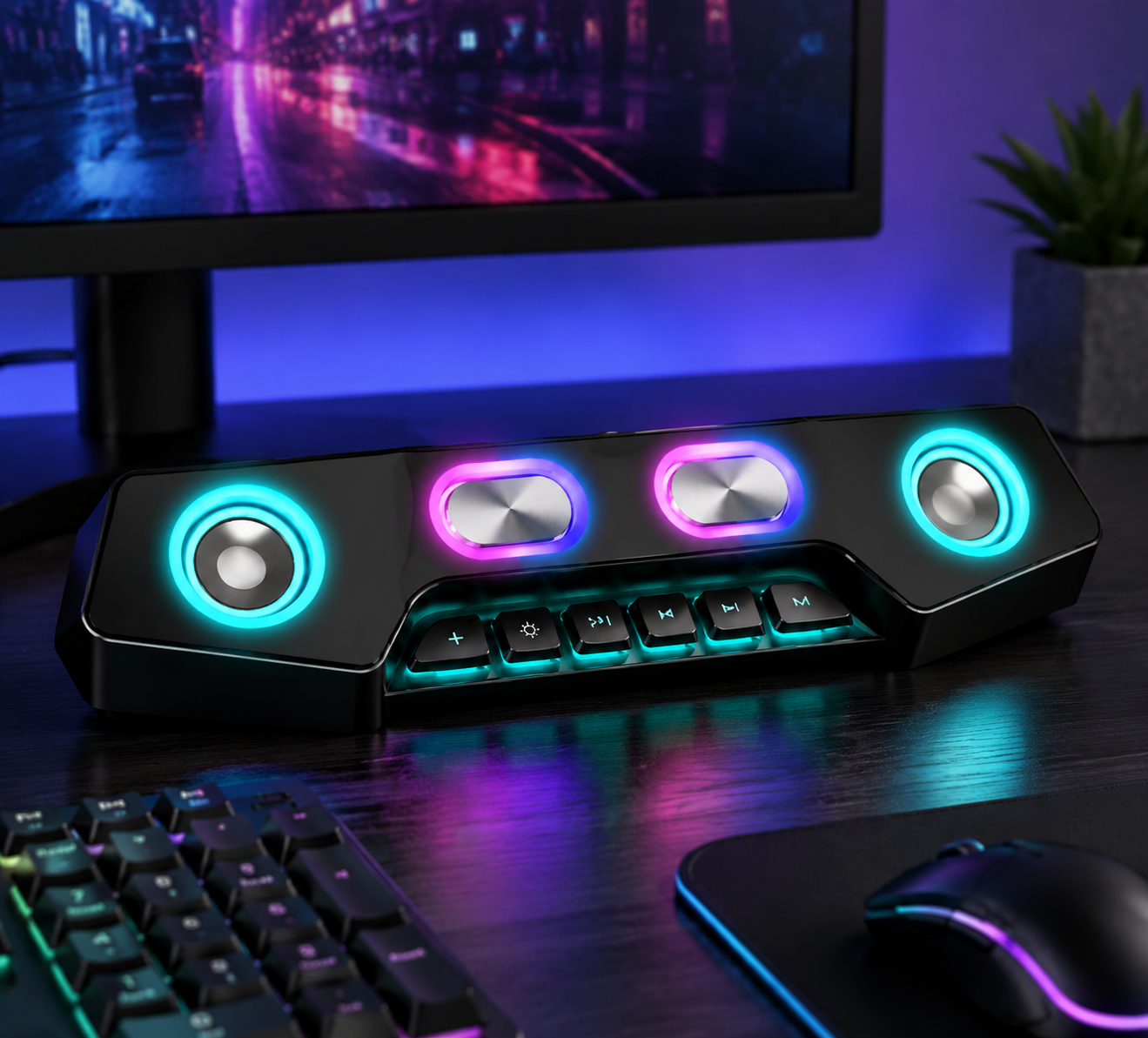Bluetooth 5.1 Gaming Speaker Set with Wireless RGB Lights and Multiple Inputs