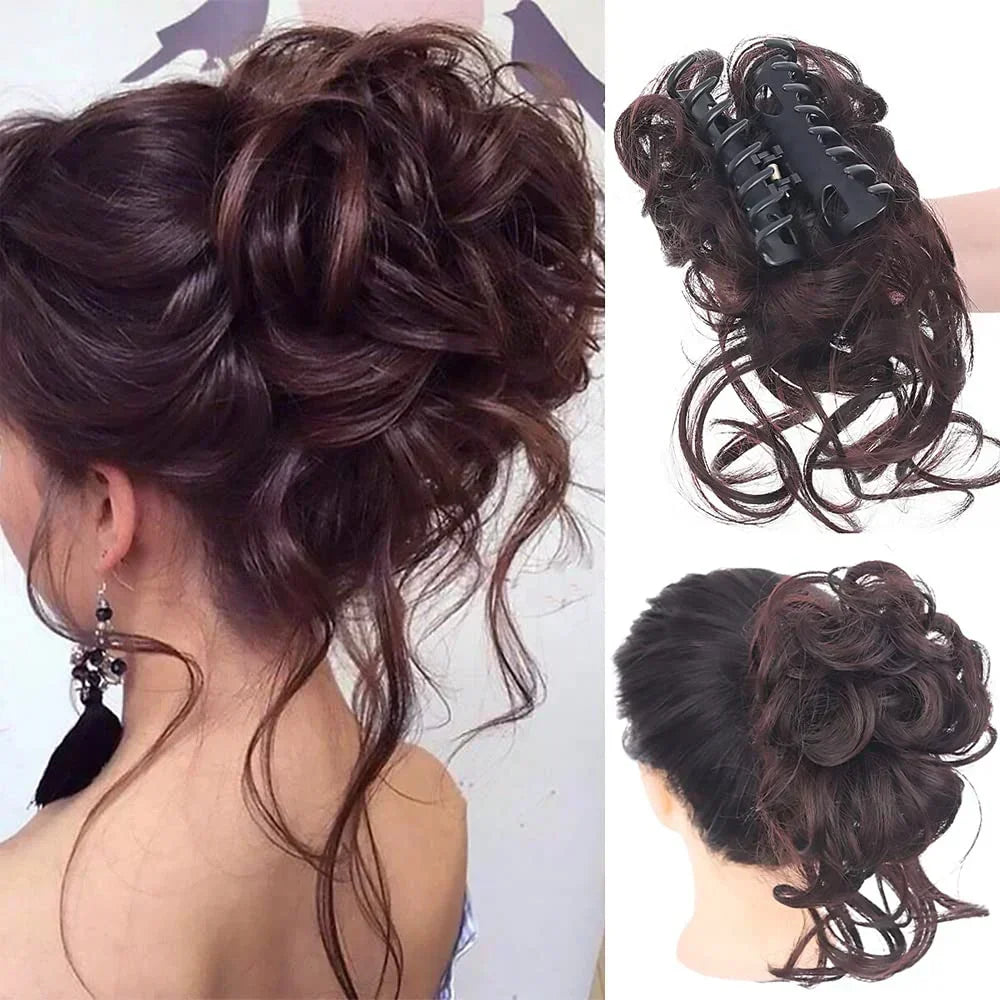 Curly Volume Synthetic Hair Extension - Clip-In Messy Bun Piece