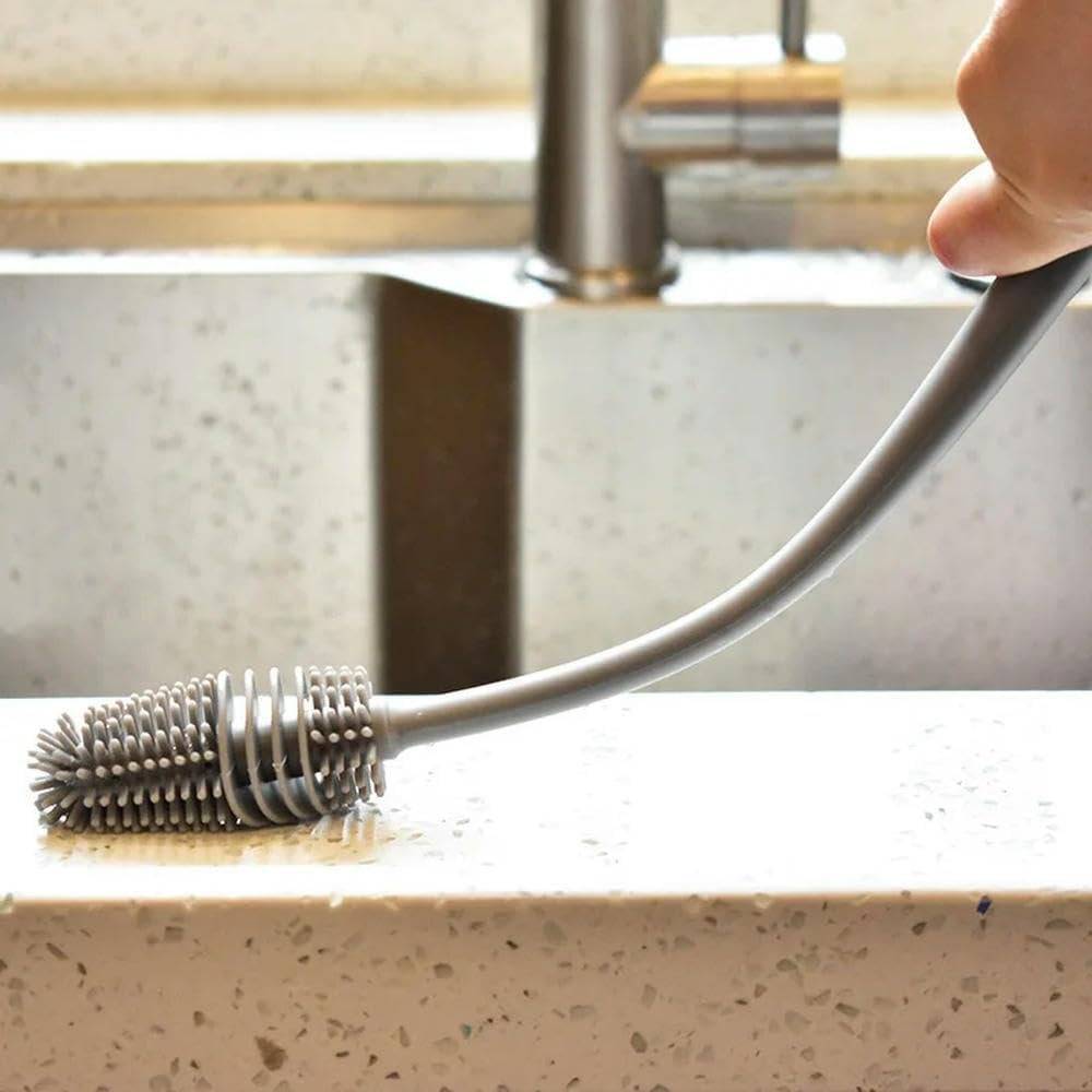Extended Reach Bottle Cleaner with Rotating Head and Gentle Bristles