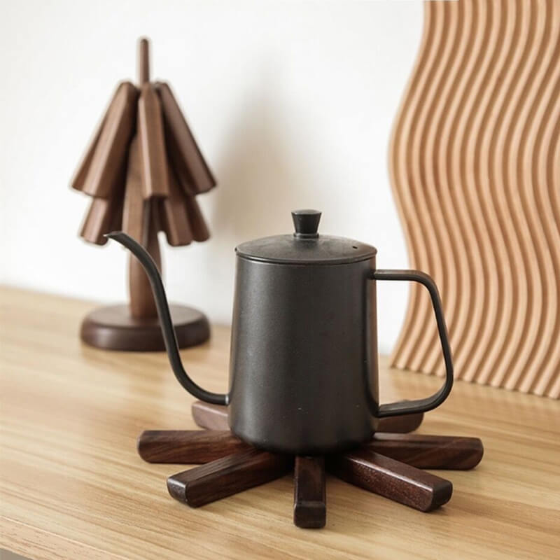 Elegant Walnut Heat-Resistant Dining Mats with Stackable Design