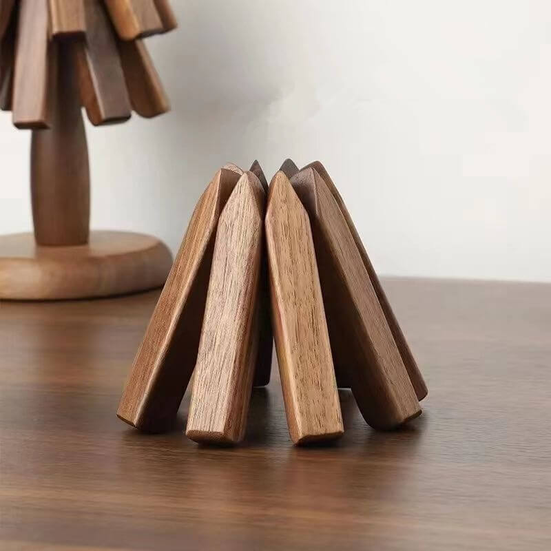 Elegant Walnut Heat-Resistant Dining Mats with Stackable Design