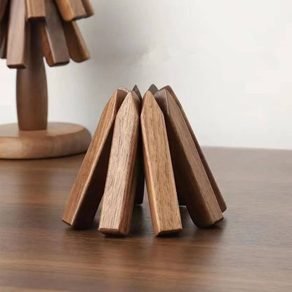 Elegant Walnut Heat-Resistant Dining Mats with Stackable Design