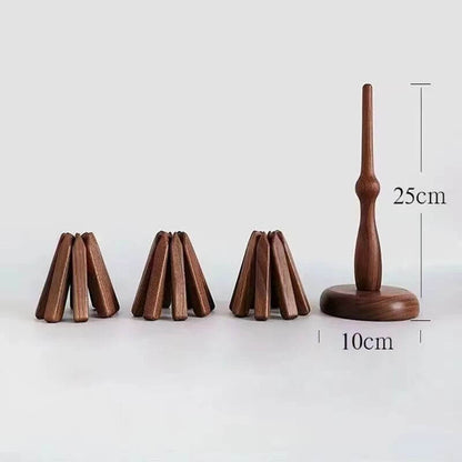 Elegant Walnut Heat-Resistant Dining Mats with Stackable Design