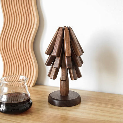 Elegant Walnut Heat-Resistant Dining Mats with Stackable Design