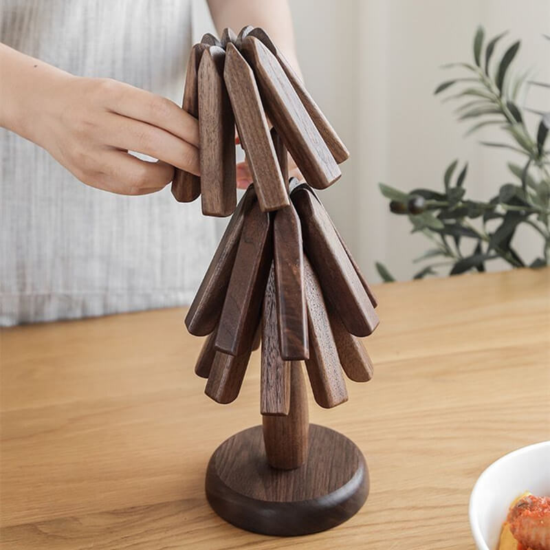 Elegant Walnut Heat-Resistant Dining Mats with Stackable Design