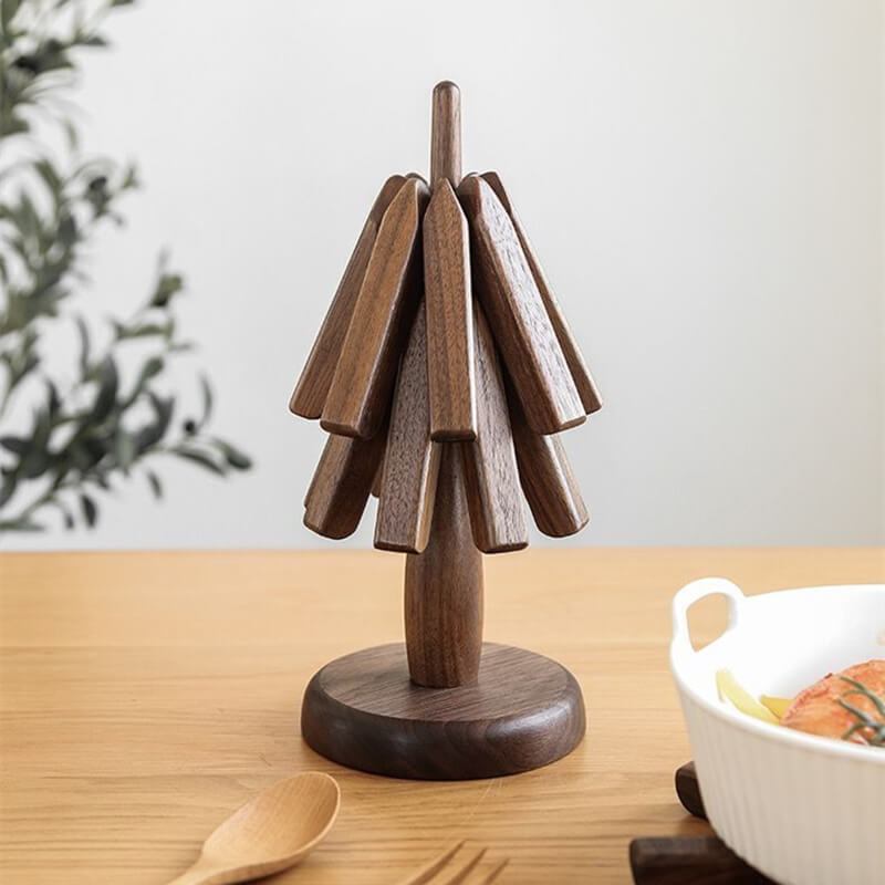 Elegant Walnut Heat-Resistant Dining Mats with Stackable Design