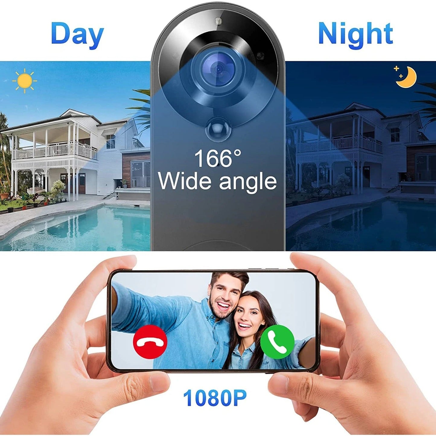1080p HD Wireless Video Doorbell Camera with 166° Lens, Two-Way Audio