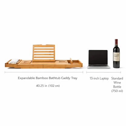 Versatile Bamboo Bath Caddy with Device Holders and Expandable Design