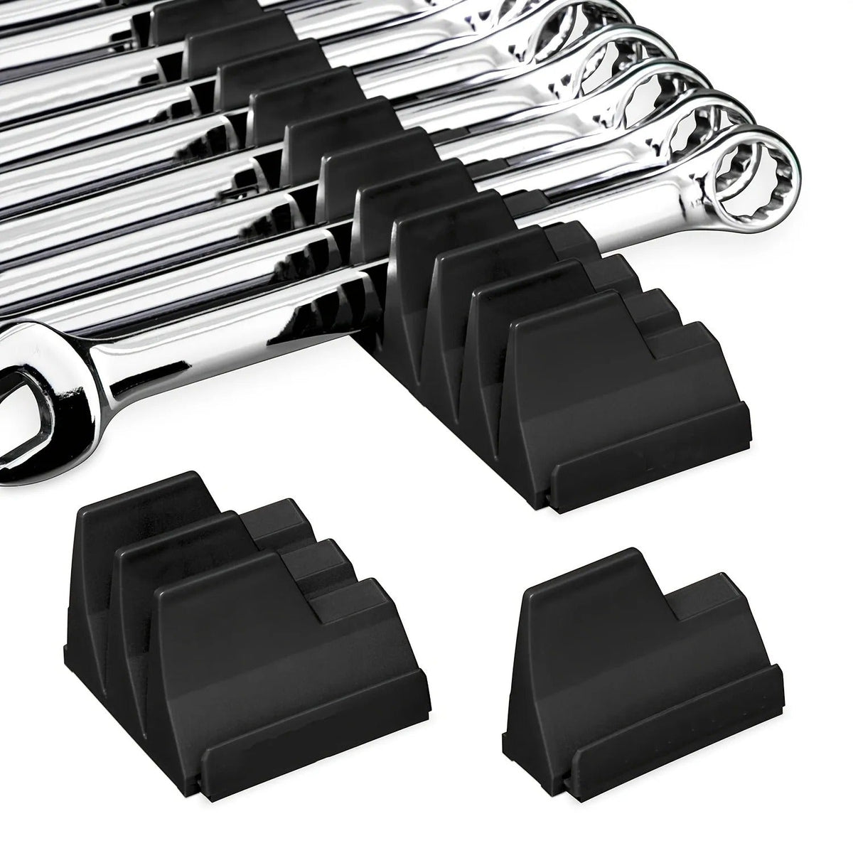 Modular Wrench Rack Organizer for 40 Tools, 6mm to 38mm, Black Plastic
