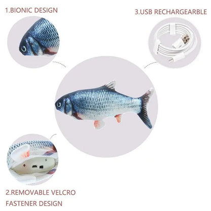 Rechargeable USB Interactive Cat Toy - Plush Kicking Fish in Carp and Salmon