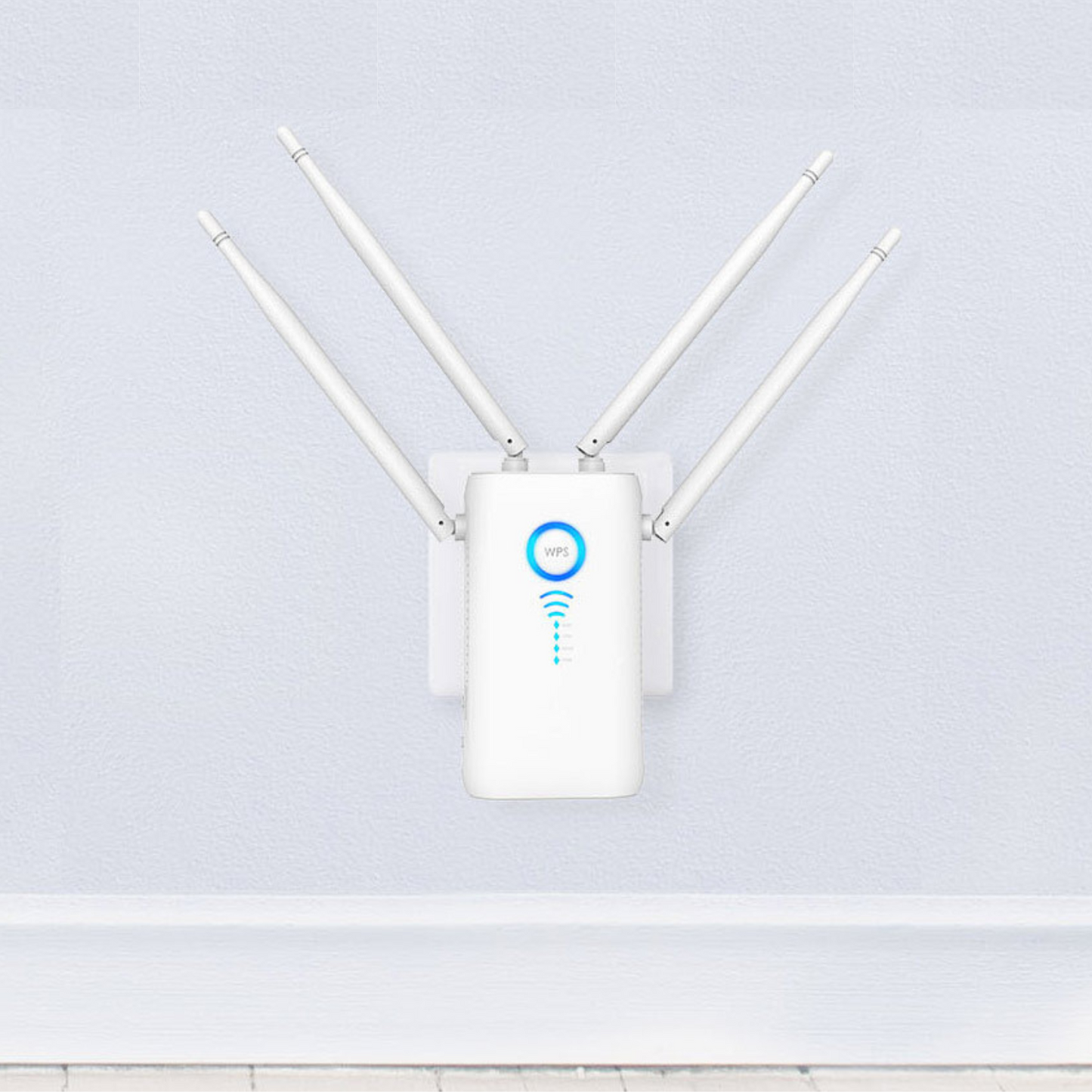 Internet Signal Booster and Repeater with 4 Antennas, 1200Mbps Plug-In WiFi Range Extender for Home and Office