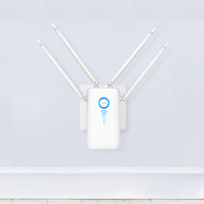 Internet Signal Booster and Repeater with 4 Antennas, 1200Mbps Plug-In WiFi Range Extender for Home and Office