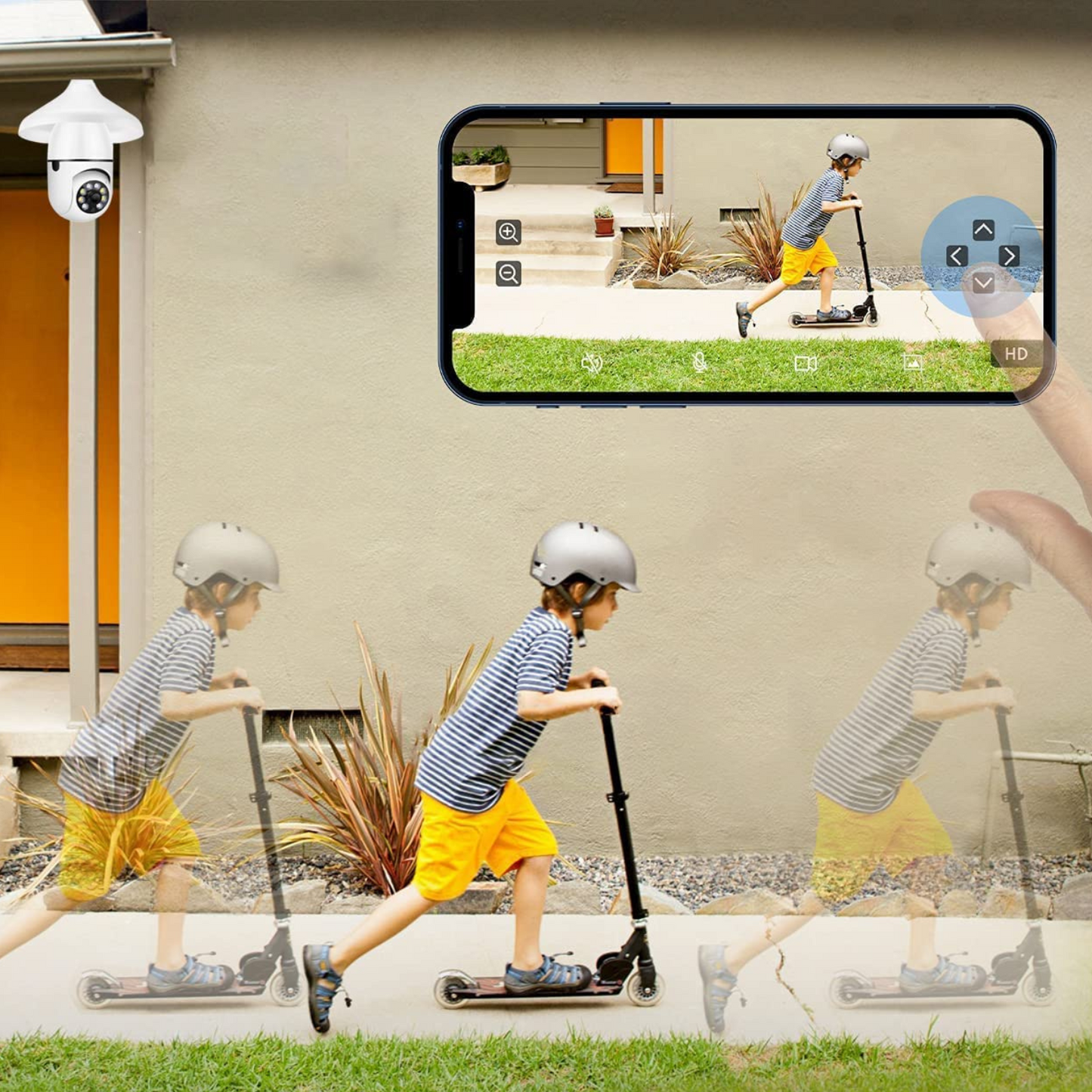 HD WiFi Security Camera Light Bulb with 355° Pan, Night Vision & Audio