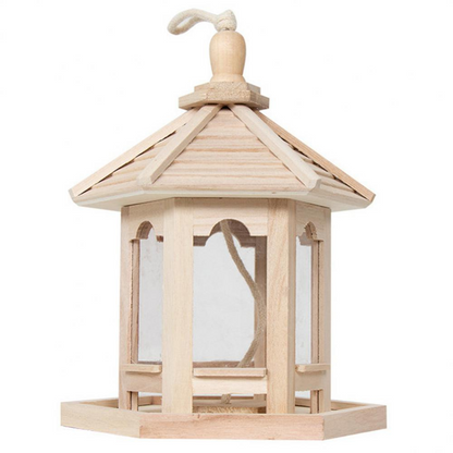 Hanging Seed Feeder for Garden or Balcony - Wooden Bird Feeder with Clear Panel, 10.2 in