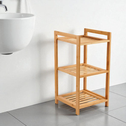 Elegant Bamboo Bathroom Storage Rack with Three Shelves