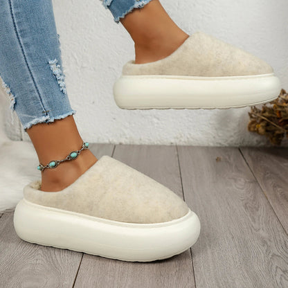 Cozy Winter House Slippers for Women - Soft Beige and Brown Fleece, Anti-Slip