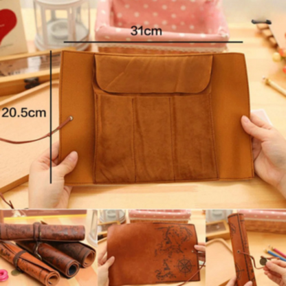 Roll-Up Vintage Leather Pencil Holder, Treasure Map Design for Office & School