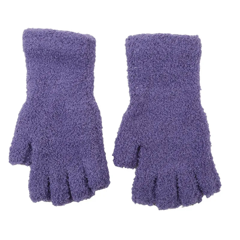Adult Half-Finger Gloves with Coral Fleece Lining – Available in 6 Colors