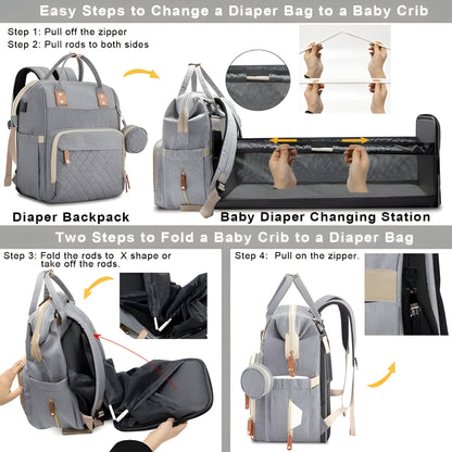 Versatile Baby Travel Bag with Foldable Crib and Bug Net
