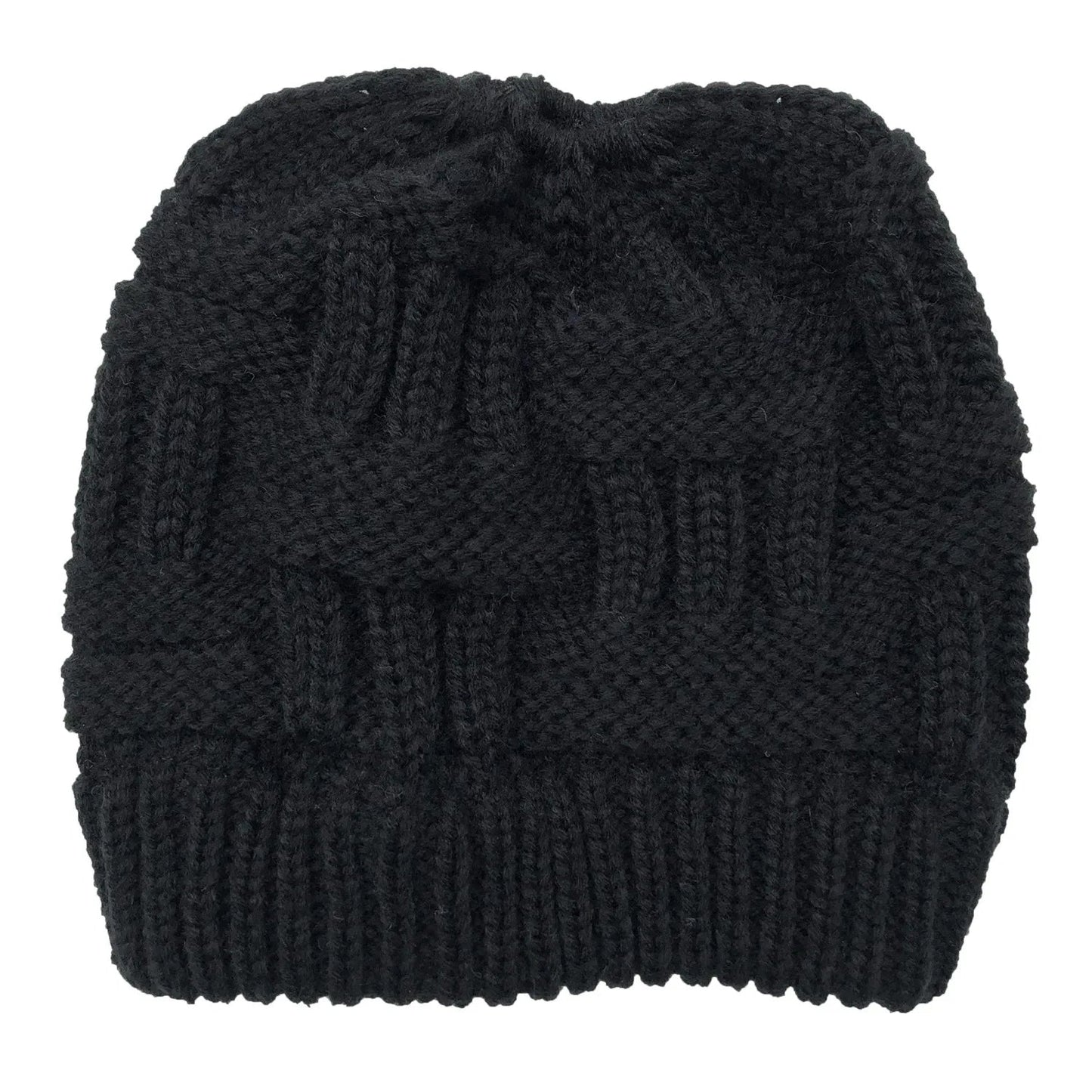 Knit Winter Hat for Women with Messy Bun Hole – Stretchy Beanie in 4 Colors