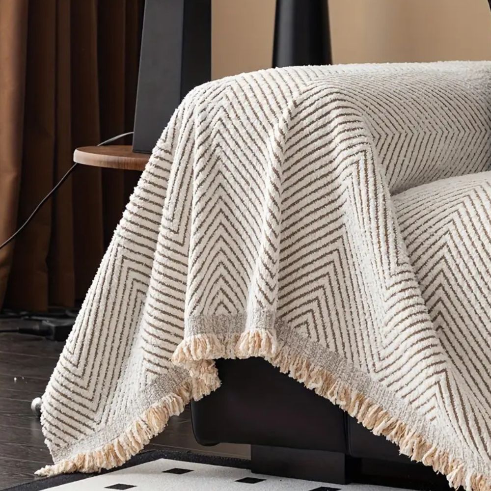 Textured Sofa Slipcover with Stripes