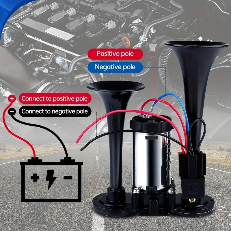 High-Volume Dual Air Horn with Automatic Refilling System for 12V Vehicles