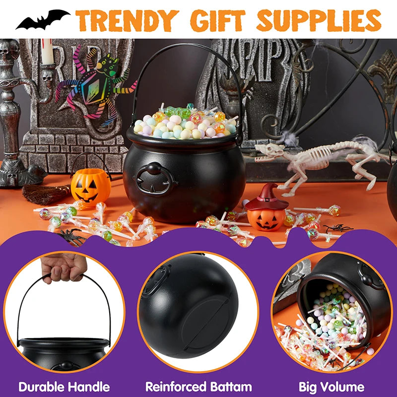 Halloween Candy Bowl in Witch Cauldron Design – Plastic Treat Bucket, 10.6 x 7.6 x 5.3 in