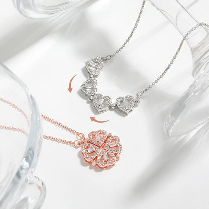 Clover Heart Pendant Necklace with Everlasting Roses & Gift Box