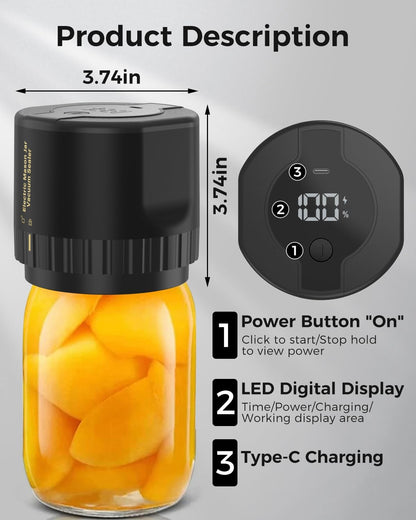 Smart Jar Preserver with Rechargeable Pump and 10 Lids
