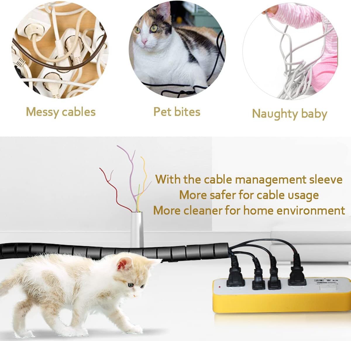 Flexible Cable Management Sleeve with Quick-Guide Tool, 2 Meters